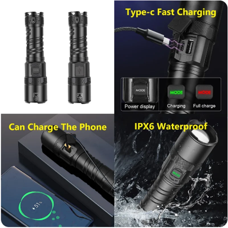 Most Powerful LED Flashlight XHP360 Torch Rechargeable Torch Light Long Shot 3000M LED Lamp Flashlights 18650 Tactical Lantern