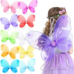Kids Girls Fairy Wings Princess Angel Butterfly Headband Set Sparkle Fairy Wings Costume Cosplay Dressing Up for Birthday Party