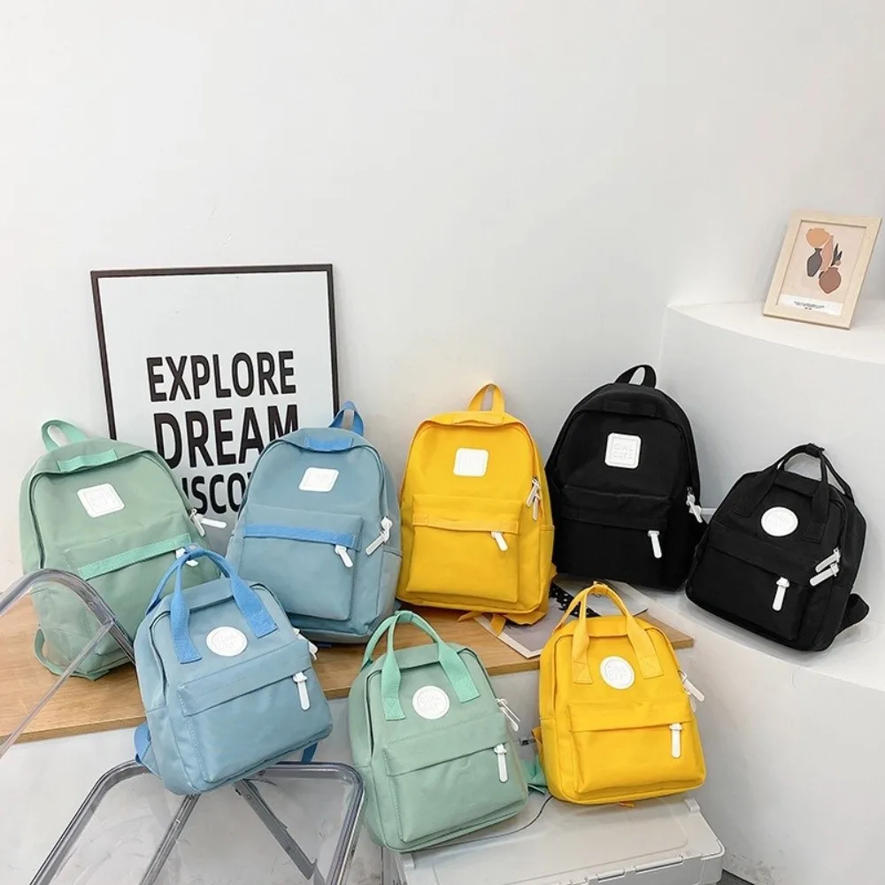 

Solid Color Children Backpack Oxford Cloth Anti-theft Student School Bag Multifunction Large Capacity Canvas Rucksack