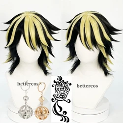 Hanemiya Kazutora Cosplay Wig Anime Tokio Manji Gang Short Black Golden Hair Wigs + Earring + Tattoo Sticker