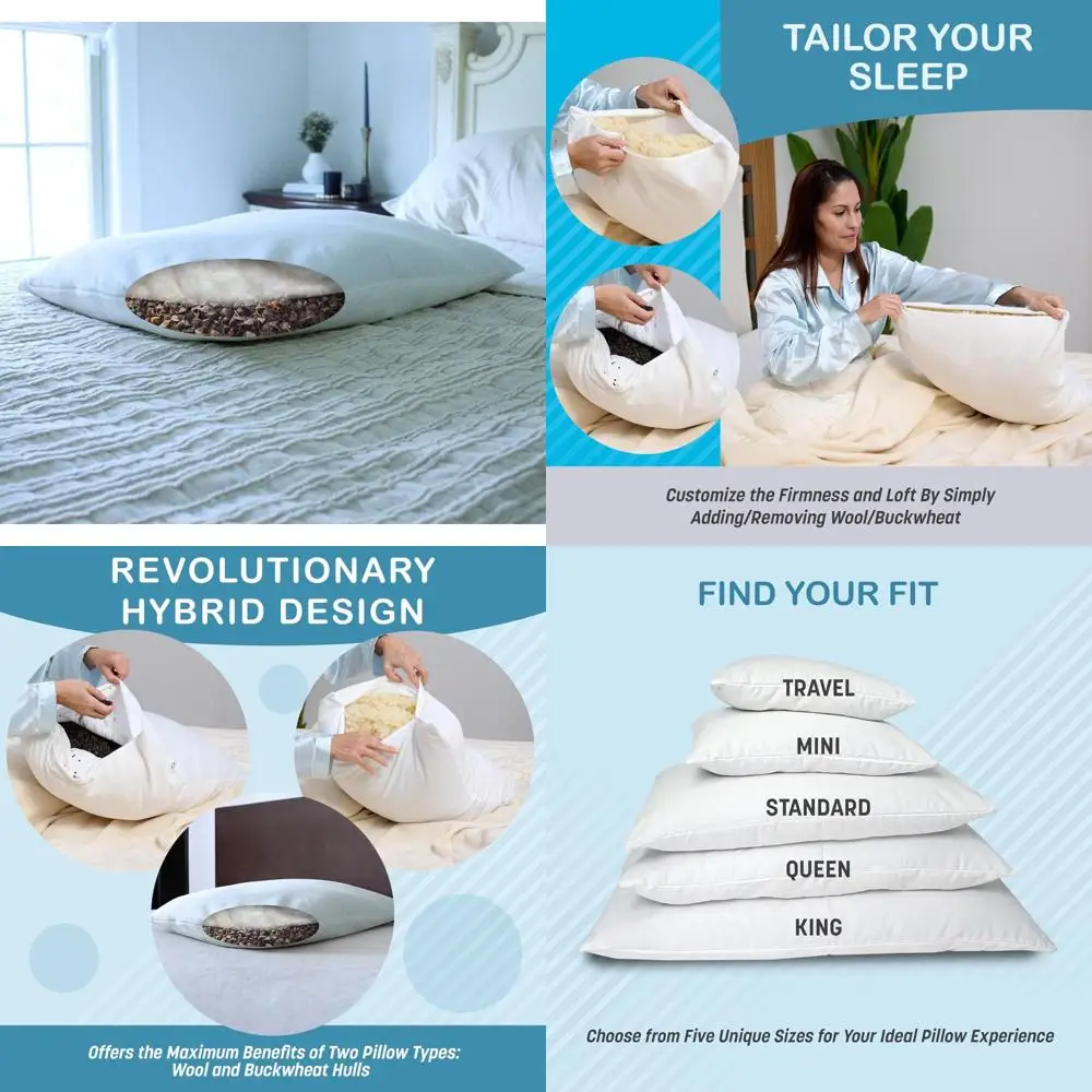 

King-Sized Turmeric Buckwheat and Wool Blended Hybrid Pillow