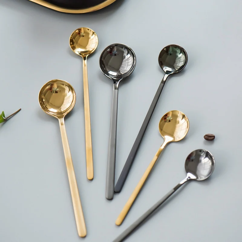 304 Stainless Steel Coffee Spoon Gold Silver Round Head Tea Spoon Korean Style Spoons Honey Dessert Ice Cream Spoon Mixing Spoon