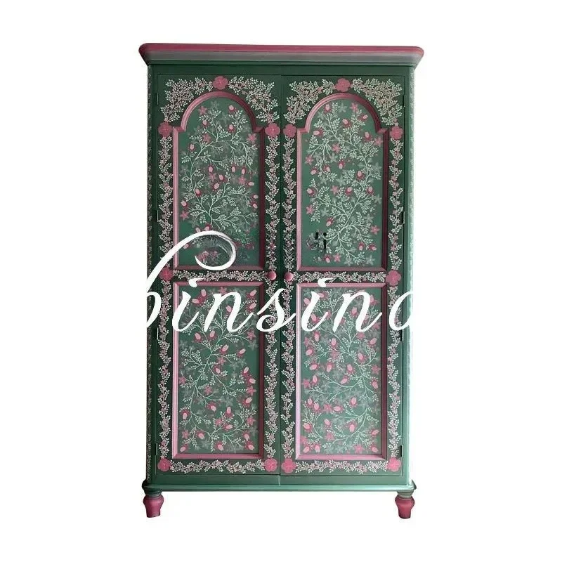 

New Chinese solid wood wardrobe/medieval home bedroom storage French painted locker