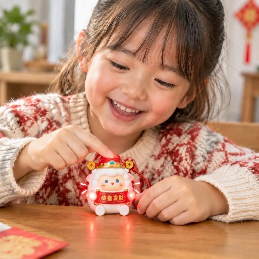 LED Light New Year Keychain Plastic Material Audio Sound Glowing Lamb Keyring Bright Colors Mini Size Sounding Sheep Pendant