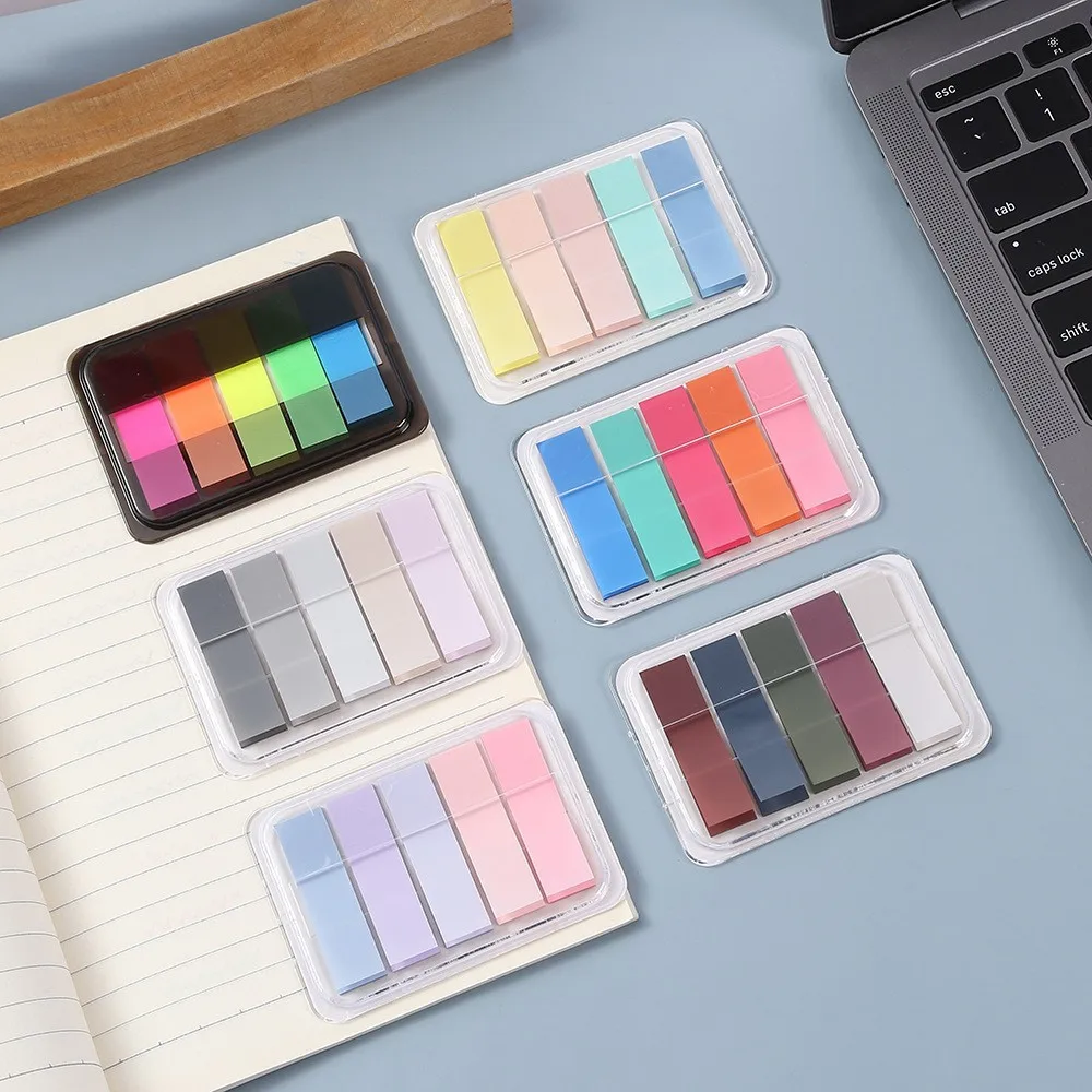 PET Translucent Memo Note Color Fluorescent Index Stickers Morandi Color Ins Extraction Boxed Sticky Note Instructions Sticker