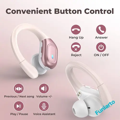 Imagen 2 del producto Auriculares deportivos Bluetooth 5,3, auriculares con gancho para la oreja, auriculares inalámbricos impermeables IPX7, 75 horas con pantalla LED de alimentación, botones físicos