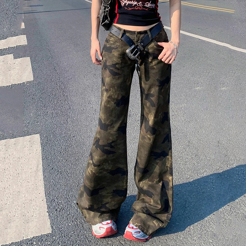 KSTUN Women's Jeans Low-rise Bell-bottom Pants Stretch Camouflage Jeans Vintage Womens Clothing Flared Pants 2026 Long Trousers