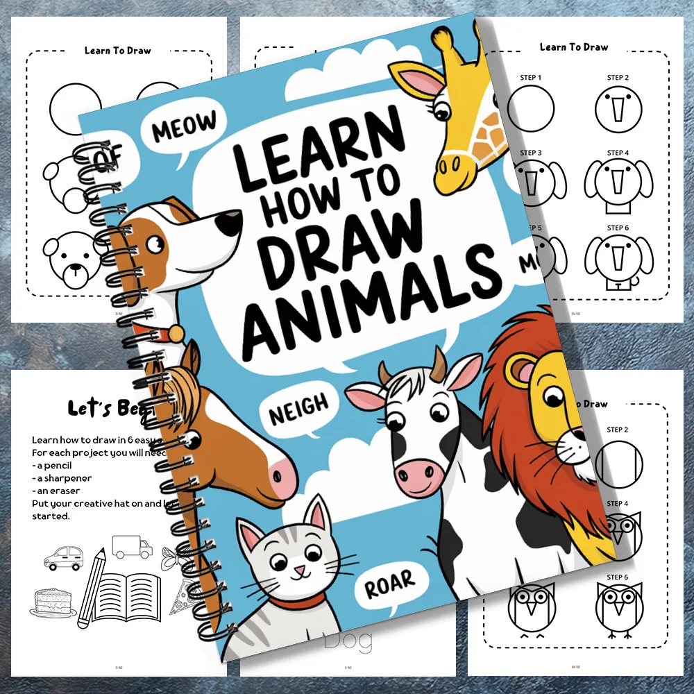 1 pezzo di delizioso taccuino di storie a tema animali con guide da disegno, adatto per casa, ufficio, aree per il tempo libero, perfetto per gli amanti dell'arte