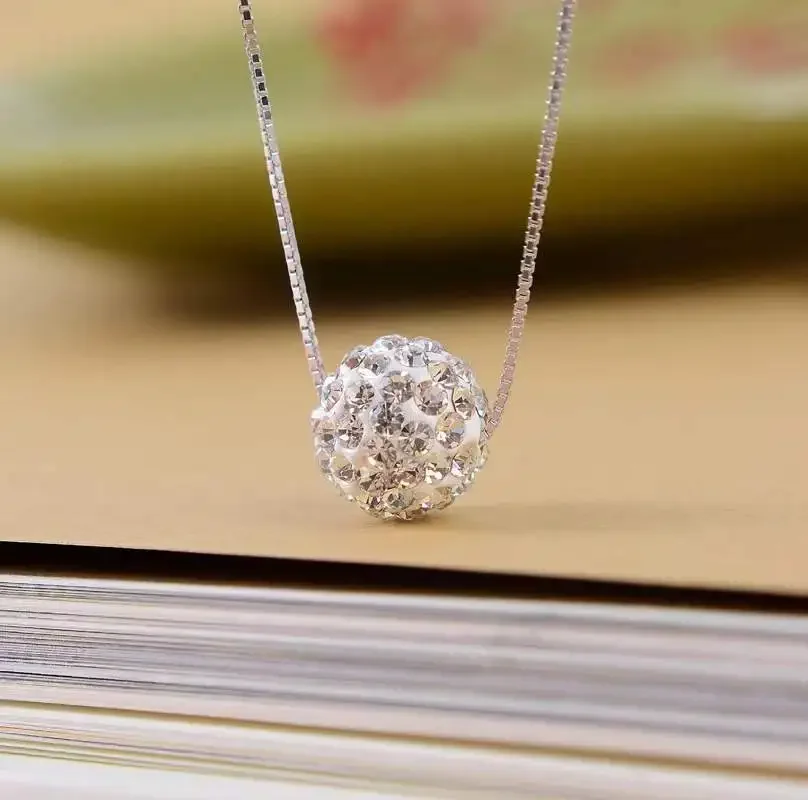 S925 Sterling Silver Diamond Zirconia 10mm Ball Pendant Necklace Box Chain Wedding Luxury Jewelry Free Shipping Offer