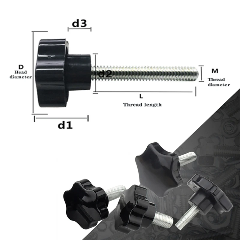 Perno de mango de sujeción de rosca en forma de estrella, perilla de mano de baquelita, tornillo de ajuste, equipo industrial, acero plástico, M5,