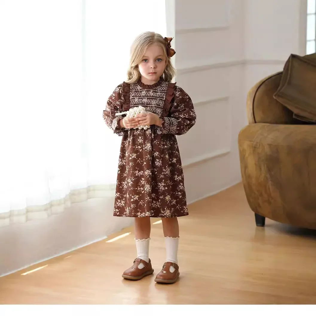 Vestido Retro de moda para niña, vestido de princesa con volantes de otoño 2024, vestidos informales de algodón, ropa para fiesta de vacaciones para niños