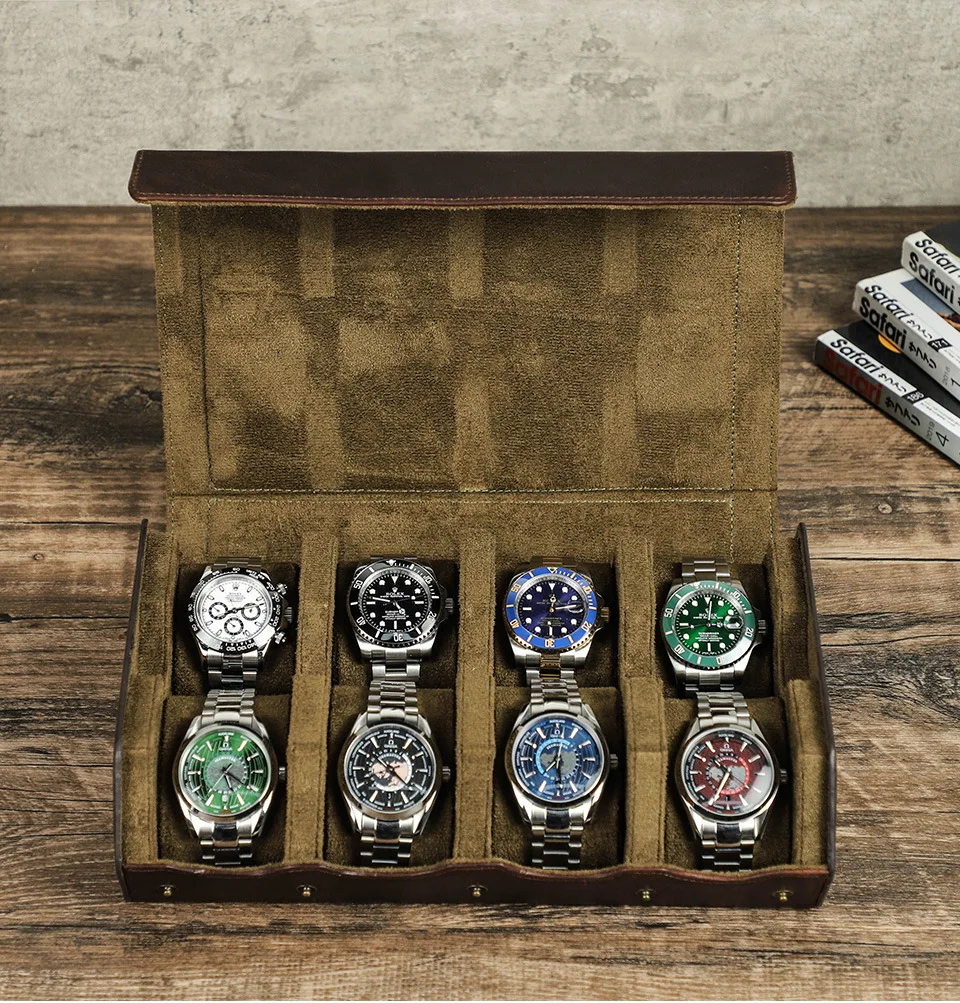 

1/2/3/4/6/8 Grids Watch Travel Case Organizers Display Holder Men Women Watches Jewelry Vintage Genuine Leather Watch Roll Box
