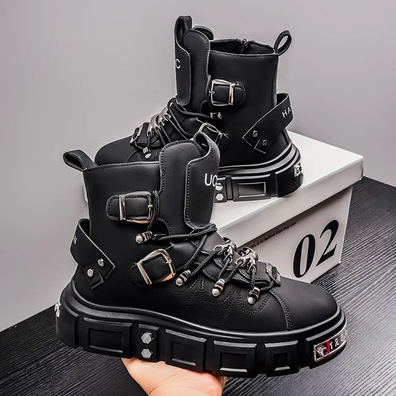Modische Herren-High-Top-Stiefel, dicke, verschleißfeste Sohle, bequemes Innenfutter. Ideal für Outdoor-Abenteuer, Camping, Wandern. – Detail 14