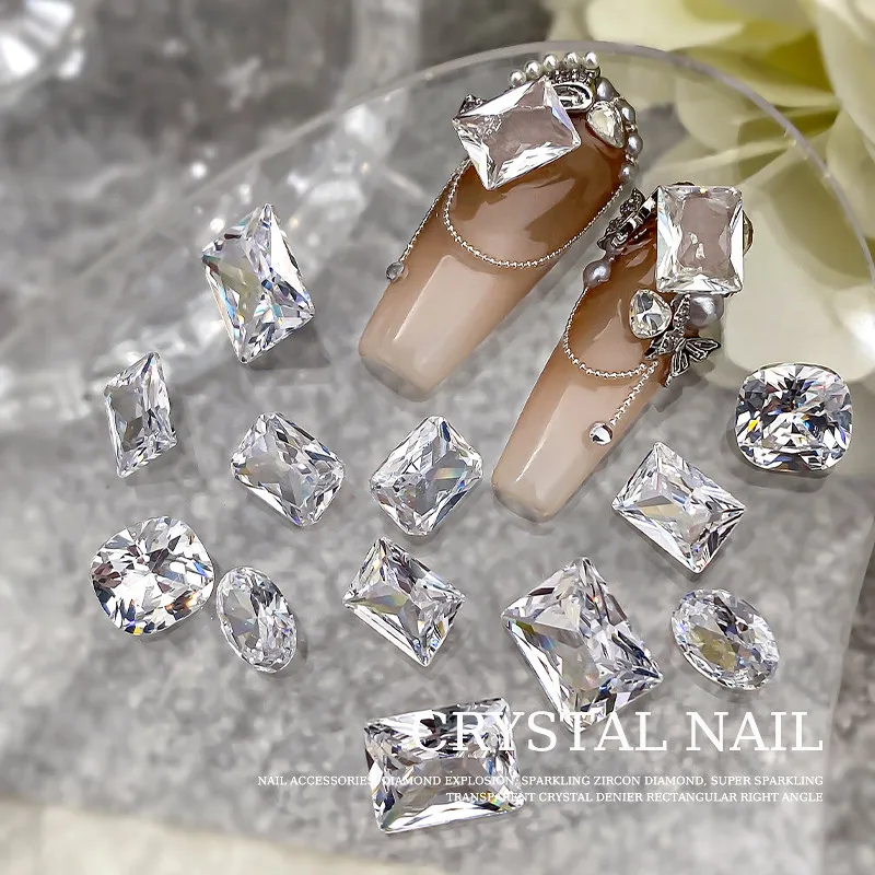 KANIU 5 Stück 4x6cm/8x10cm K9 Klare Rechteckige Kristall-Nagelkunst-Strass-Steine Luxuriöse Diamant-Schmucksteine für Nagelkunst-Dekoration
