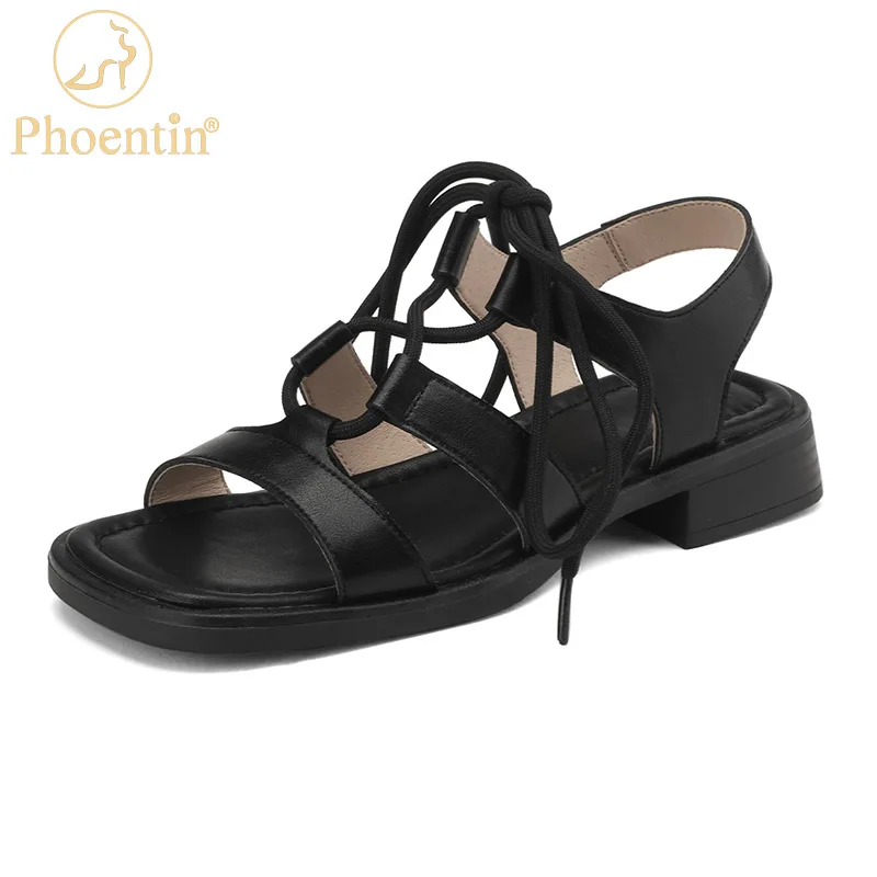 Phoentin – sandales gladiateur pour femmes, chaussures décontractées, taille 43, talons bas, lanières croisées à la cheville, FT2335, 2023