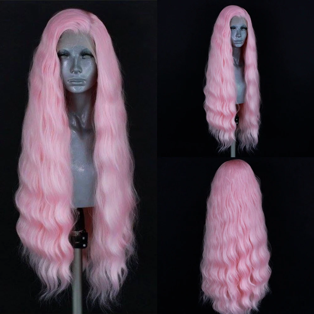 RDY Blonde Wig Synthetic Lace Front Wig female Long Water Wave Hair Frontal Wig for Women Brown Pink Red Wig Cosplay Daily Wear