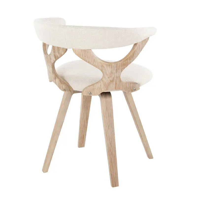 كرسي طعام حديث من منتصف القرن مصنوع من الخشب الأبيض المغسول مع قماش كريمي