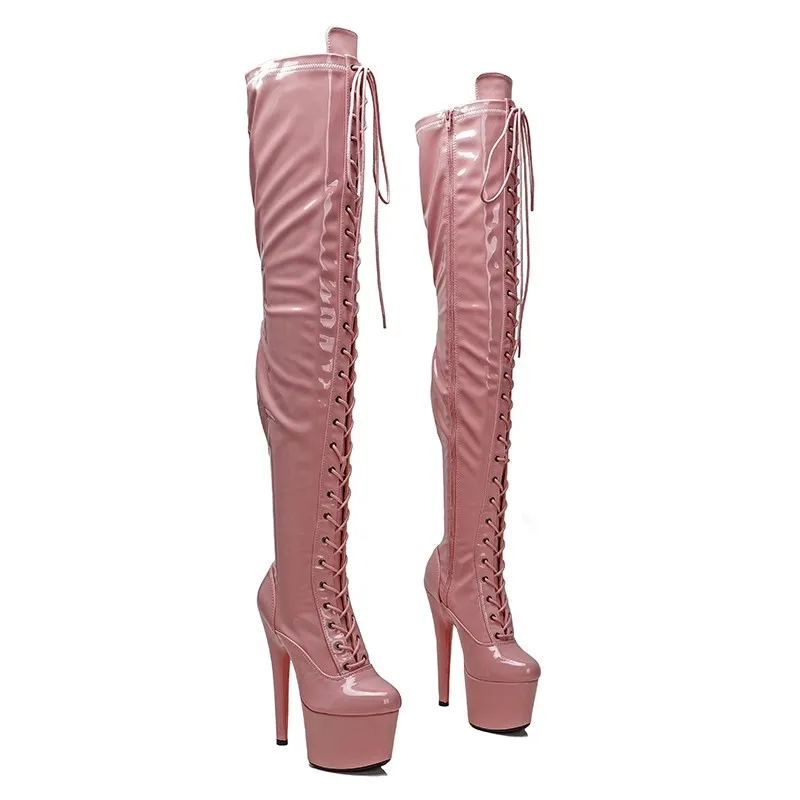 

Women's 17CM/7Inches PU Upper High Heel Platform Thigh High Boots Closed Toe Pole Dance Boots 120