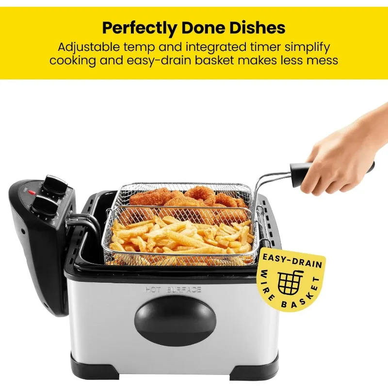 4.5L Dual Cook Deep Fryer with Basket Strainer and Removable Divider, Jumbo XL Size, Adjustable Temp & Timer, Easy to Clean