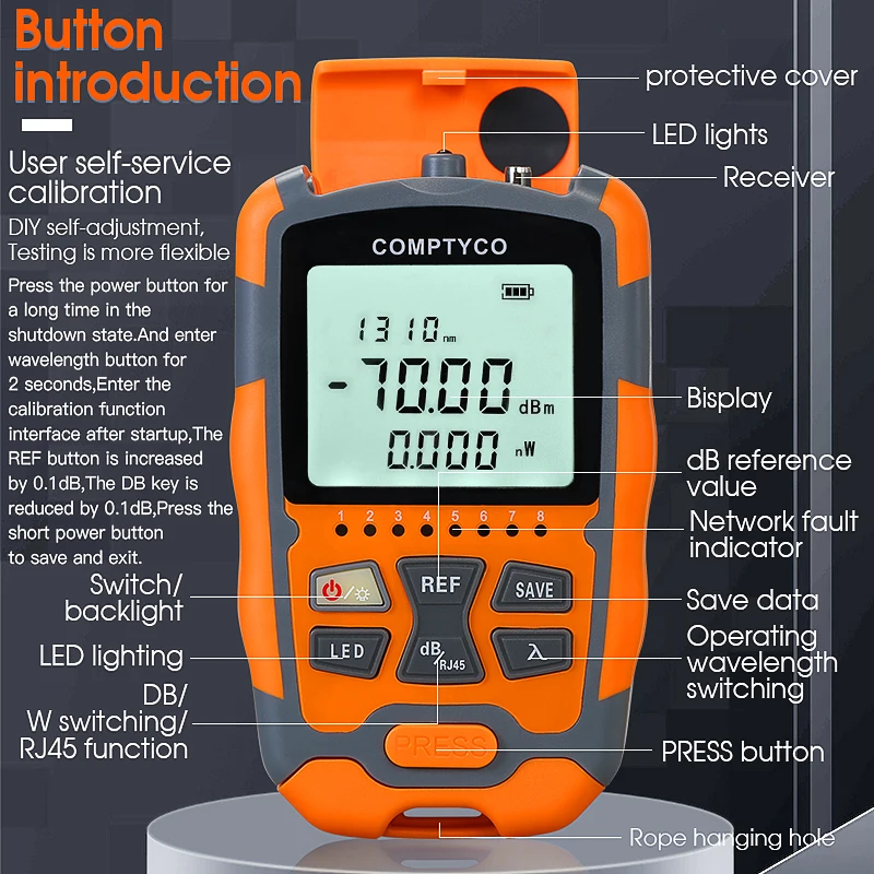 كومبتيكو AUA-M7/M5/MC7/MC5 مقياس الطاقة الضوئية FTTH 3 في 1 اختبار كابل الألياف البصرية المدمج في أداة اختبار شبكة Rj45 مصباح ليد #6