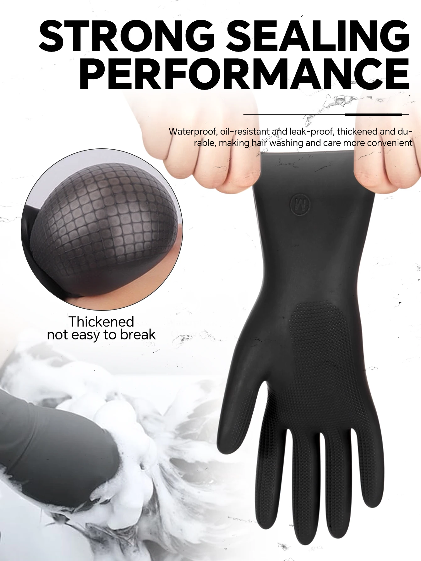 

S/M/L Set Black Latex Rubber Gloves High Elasticity Anti-Corrosion Waterproof Non-Slip - Ideal for Hair Dyeing and Perming
