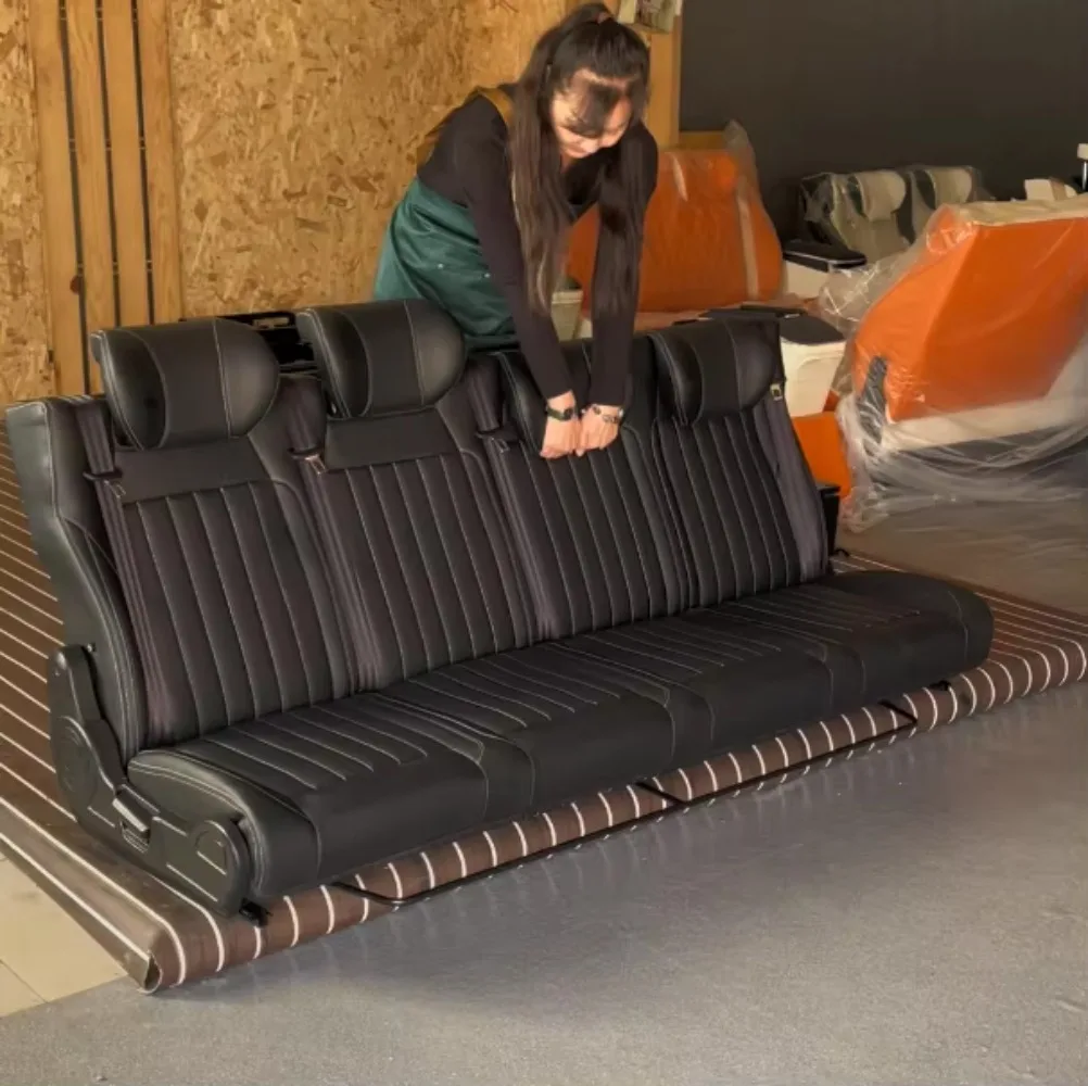 Adapted Different Needs Bifold 4-Person Rear Seats with PU Leather Waterproof Comfortable Foam for RV Modification