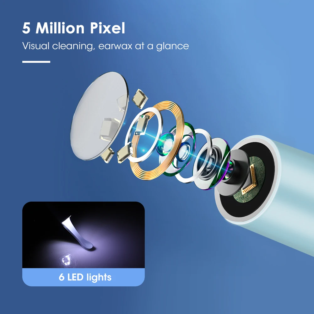 Visual Ear Cleaner With Camera 6 LED Lights 4.0mm Lens Ear Wax Removal Tool 500W Pixel Camera Take Video 500W HD Earpick Gifts