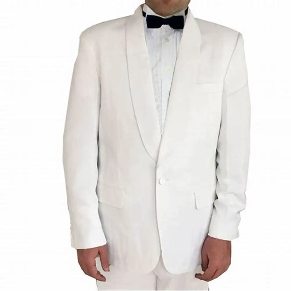 White Men\'s Suits Two Pieces Shawl Lapel Wedding Suit One Button Formal Jacket Trousers for Business Party Prom