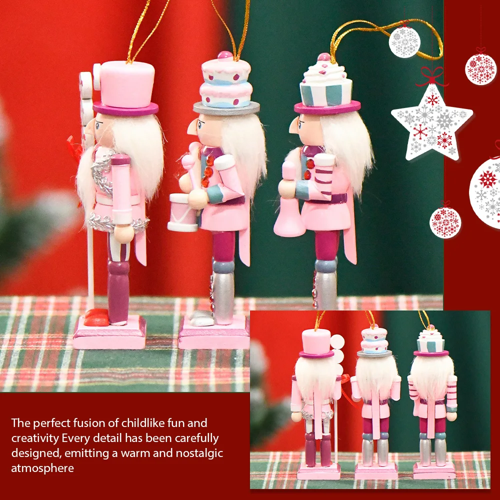 3Pcs/Set Nutcracker Puppet Wooden Handicraft Walnut Soldier Xmas Table Home Desktop Ornament New Year Merry Christmas Decoration