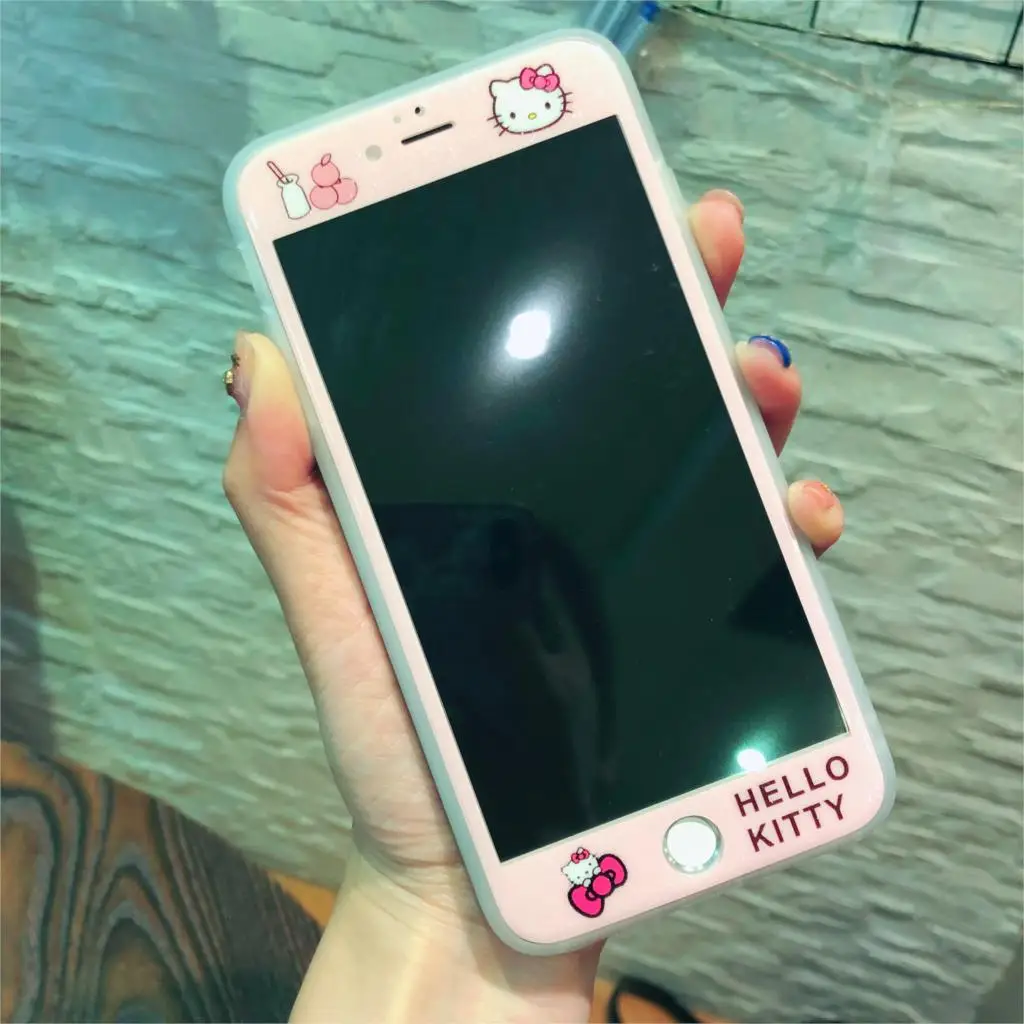 Screen Protector For iPhone 13 12 11 Pro Max 6 6S 7 8 Plus Protective Glass For iPhone X XR XS Max Hello Kitty Pattern