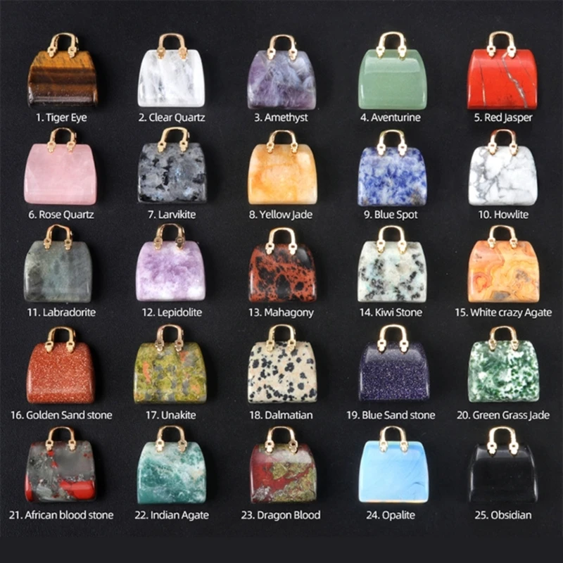 

Y1UB Unique Miniature Handbag Shaped Stone Pendants Assorted Natural Crystal Healing Card Set For Crafting And Decoration