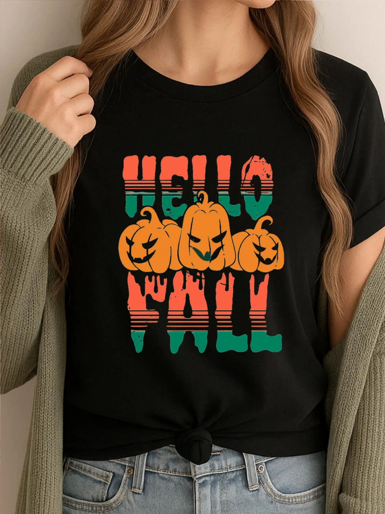 

Cute Hello Fall Pumpkin Sweatshirt Designer Clothes Men Tee Shirt Crazy Funny Shirts Mens Classic Printed Clothes