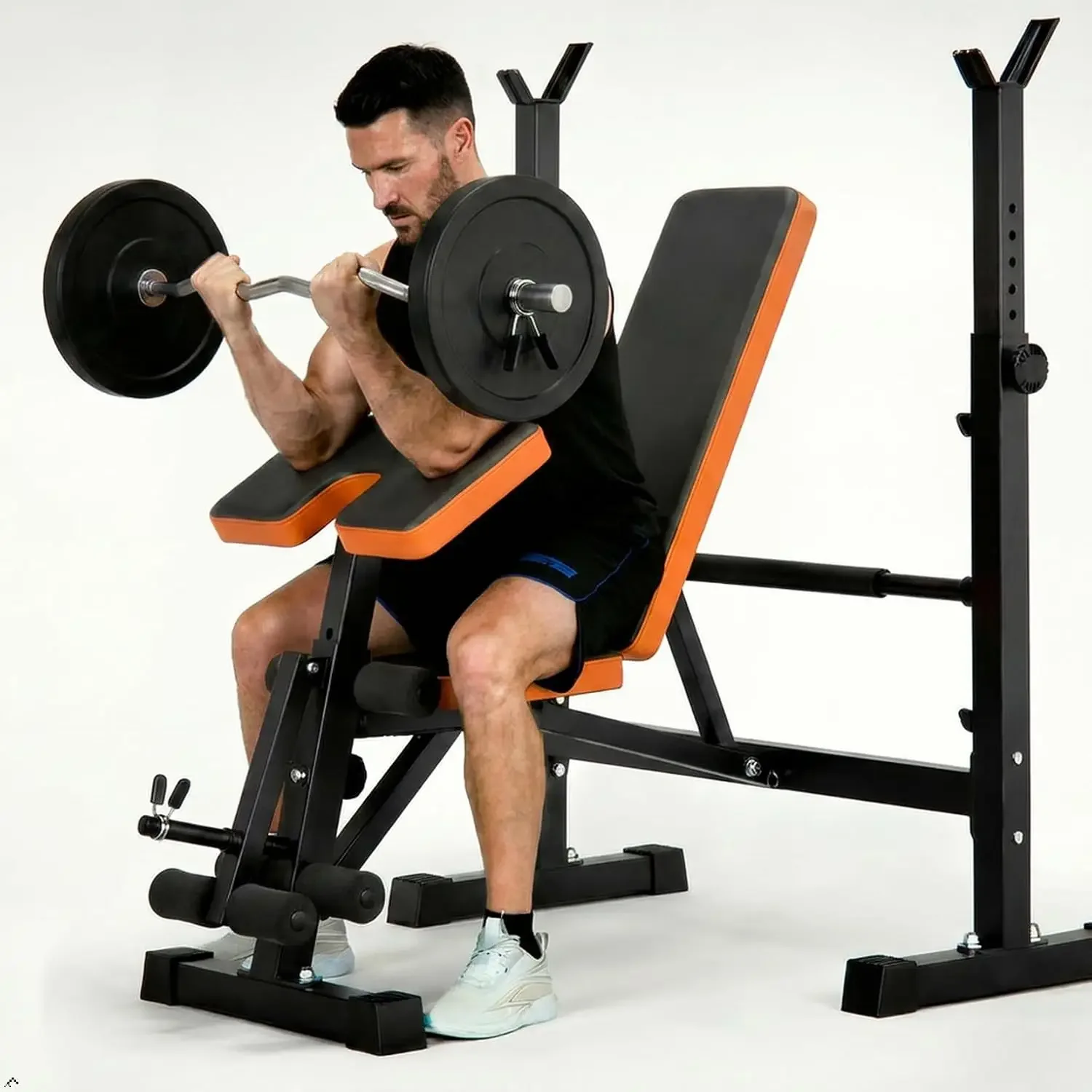 Weight Bench with Rack - Bench Press Set, Leg Extension, Preacher Curl & Flat/Incline/Decline Full Body Workout Bench, Adjustabl