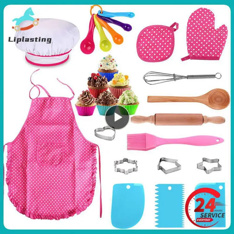 

Apron for Little Kids Cooking Baking Set Chef Hat Mitt & Utensil for Toddler Play House Toys Chef Costume Role Play