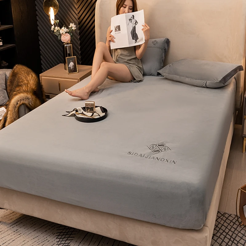 Winter Plush Elastic Fitted Sheet Bed Covers and Bedspreads  Soft Warm  Milk Velvet Coral Velvet Bed Mattress Protector