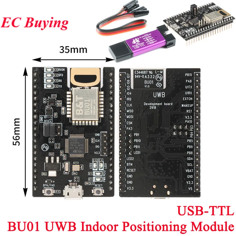 UWB Indoor Positioning Module BU01 Position DW1000 NodeMCU-BU01 Development Board Wideband Ranging USB-TTL 3.3V 5V PCB Antenna