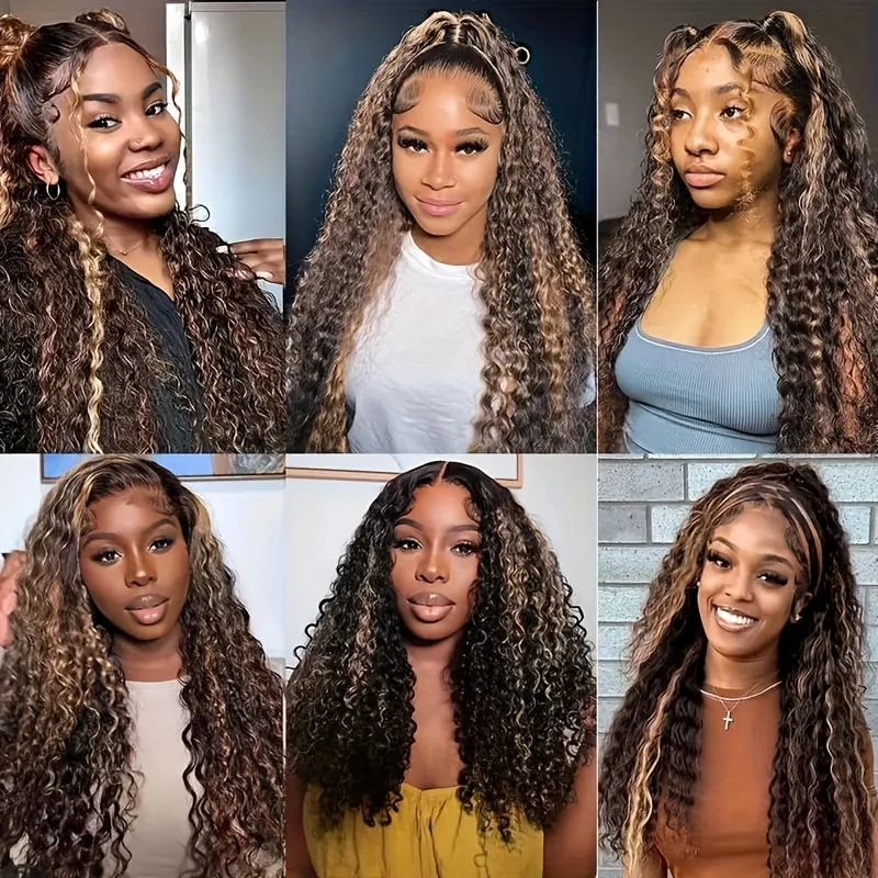 24 Inch Highlight Ombre Lace Front Wig Human Hair Pre-Plucked 1B/30 Black Brown13x6 HD Lace Frontal Deep Wave Honey Blonde180% Density Glueless Wigs for Women image 7