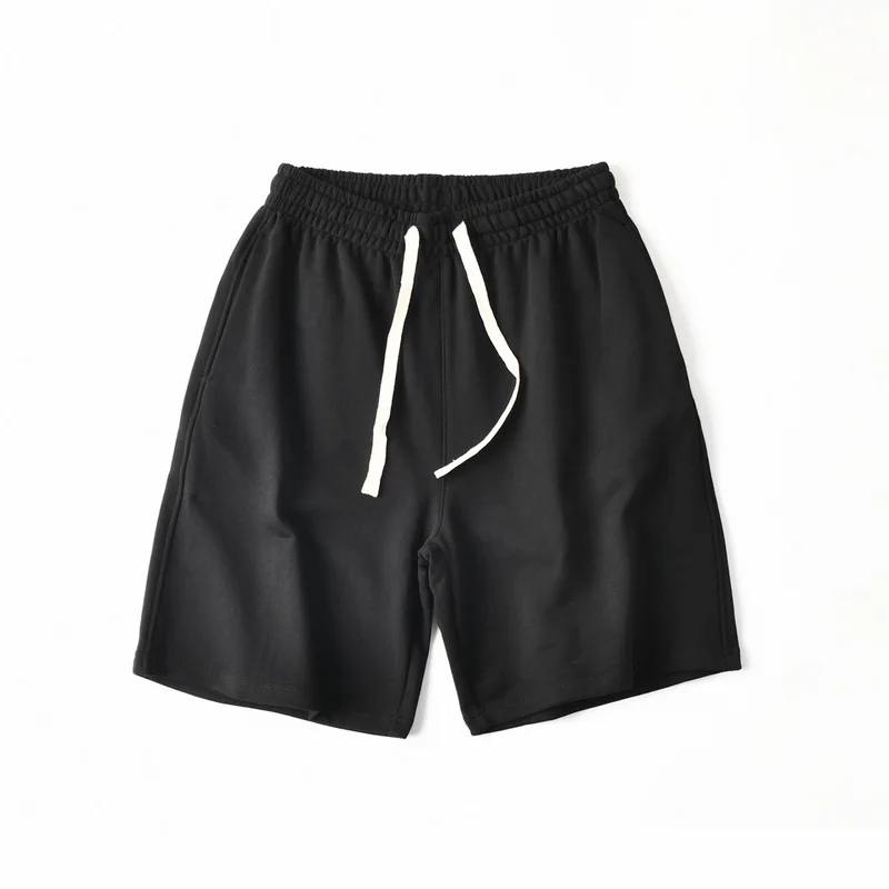 Verão novo americano retro malha cor sólida shorts moda masculina solta elástica wasit cordão esporte casual calças de 5 pontos