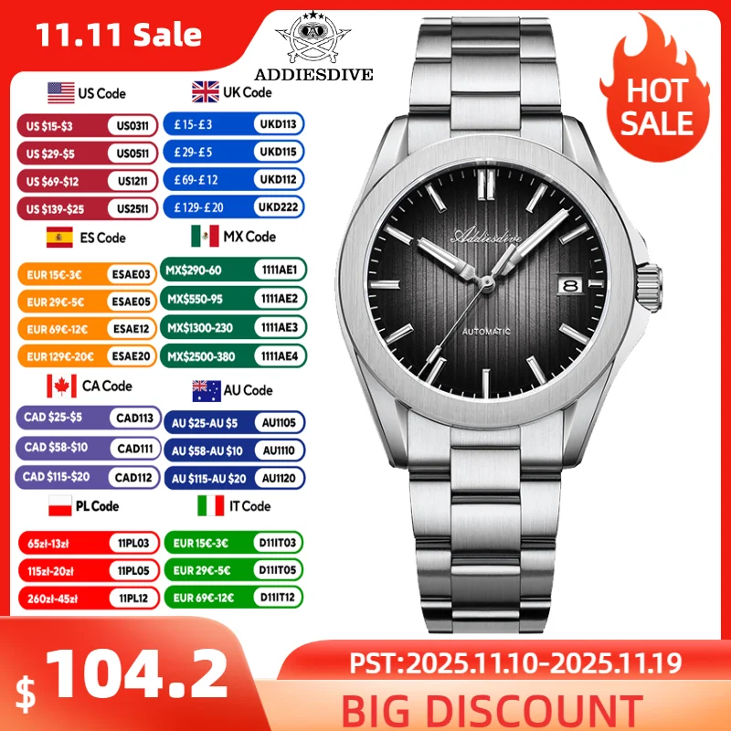 ADDIESDIVE 41mm Mechanical Men Watch Waterproof Sapphire Glass Super Luminous 316L Stainless Steel Watches Men's Automatic Watch