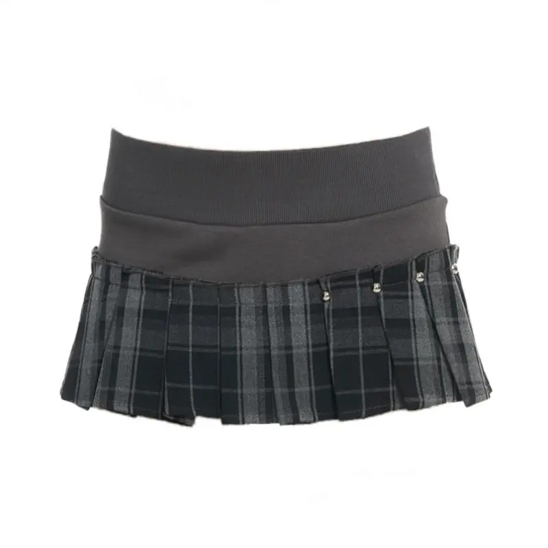 

Summer Grey Spliced Women Short Skirt 2025 Y2k Slim Design Harajuku Mini Pleated Skirt Female Korea Style Chic Plaid Skirts Ins