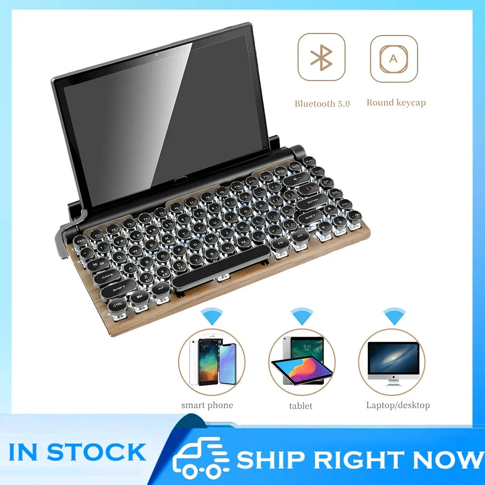 Retro Dot Typewriter Wireless Bluetooth Mechanical Keyboard 83 Keys Computer Keyboard for PC Laptop Android Iphone