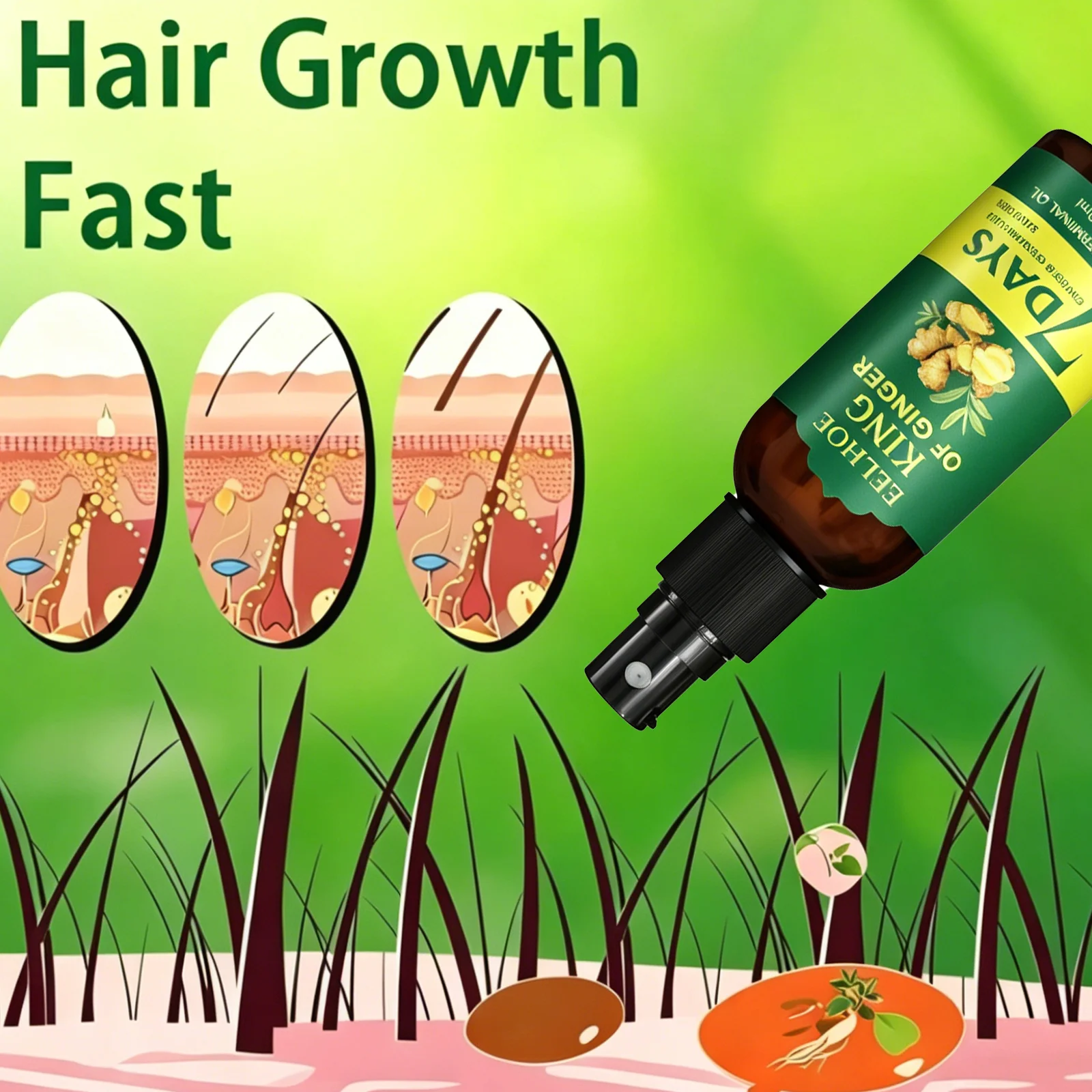 

2026 Hair Growth Spray 7 Day Ginger Serum Scalp Damaged Treatement Prevent Hair Loss Effective Fast Growth Massage Liquid