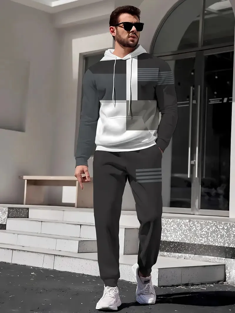 The new men's hoodie set for Spring and Autumn 2025 is a casual and fashionable 3D printed streetwear collection