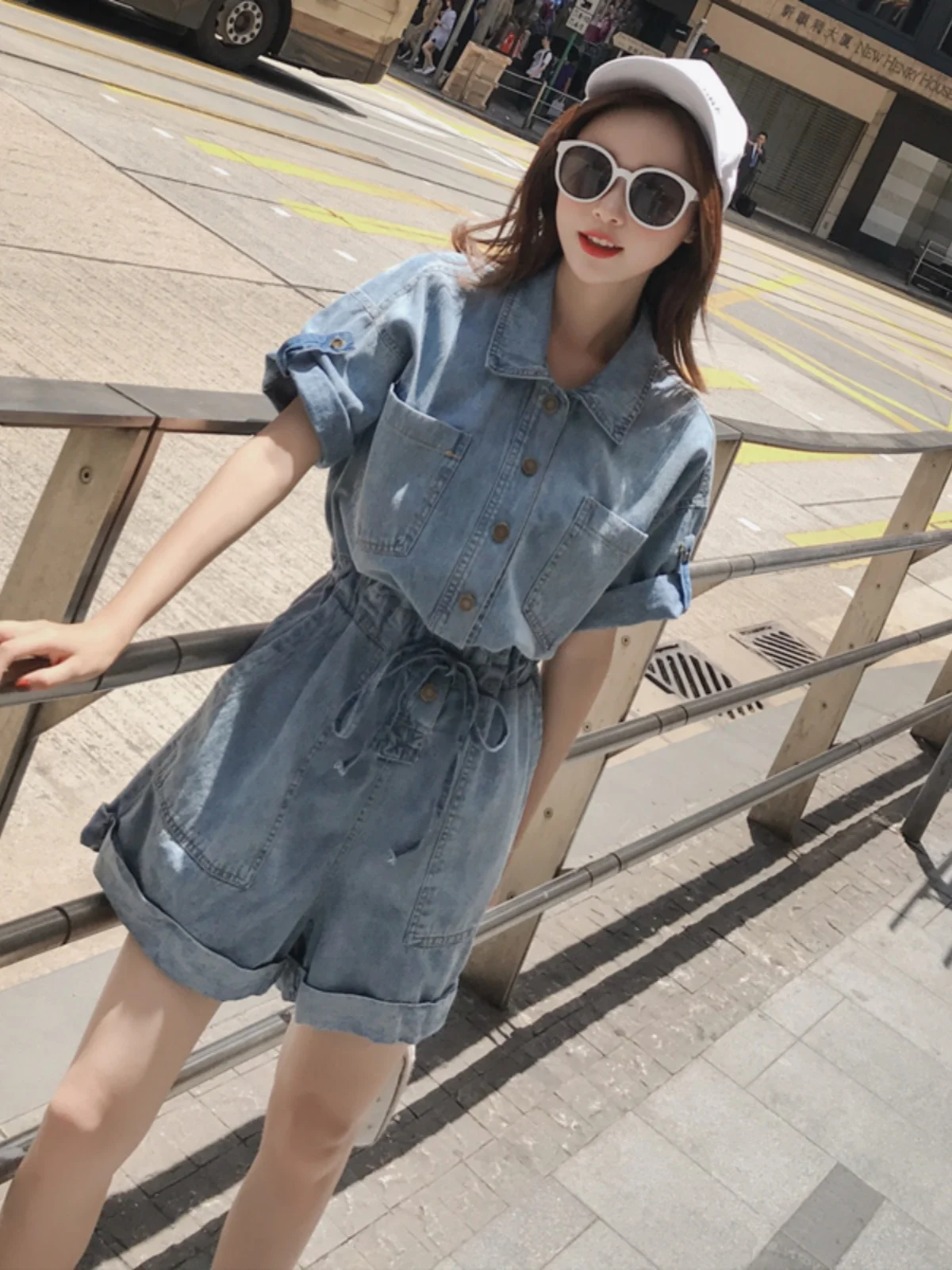 Taille haute jambe large Denim combinaison femmes été minceur costume ort pantalon tenue globale pantalons décontractés taille haute orts