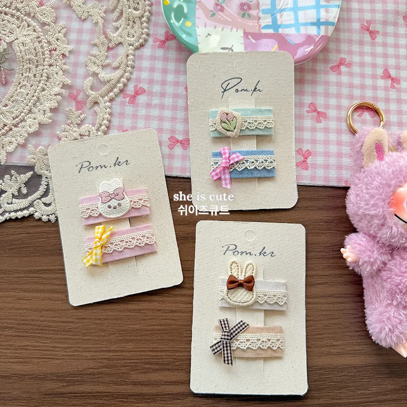 

2pcs/set Sweet Floral Bunny Hair Clips for Girls Cute Cartoon Fabric Rabbit Lace Bow Barrettes Versatile Kids Hair Accessories