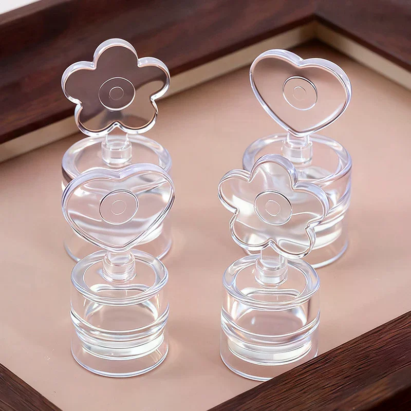 Transparent Nail Stamper With Scraper Heart Flowers Shaped Jelly Silicone Head Stamp For French Nails Printing