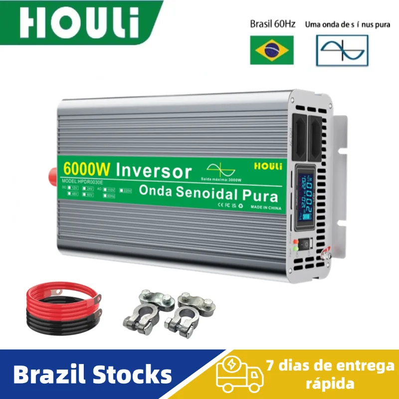 HOULI inversor 24v 220v onda pura 3000W 4000W 5000W 6000W 12v to 220v conversor offgrid power car no brasil transformador