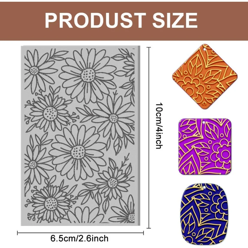 Polymer Clay Texture Sheets Daisy and Leaves Texture Mat Flowers Clay Texture Sheets Embossing Polymer making kit