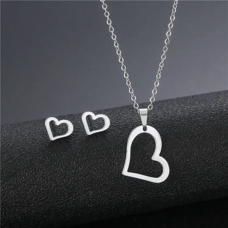 Stainless Steel Pendant Charm earring Necklace Set Women Mother Day Love Heart Gifts Mom Necklace Jewelry Bijoux TZ309