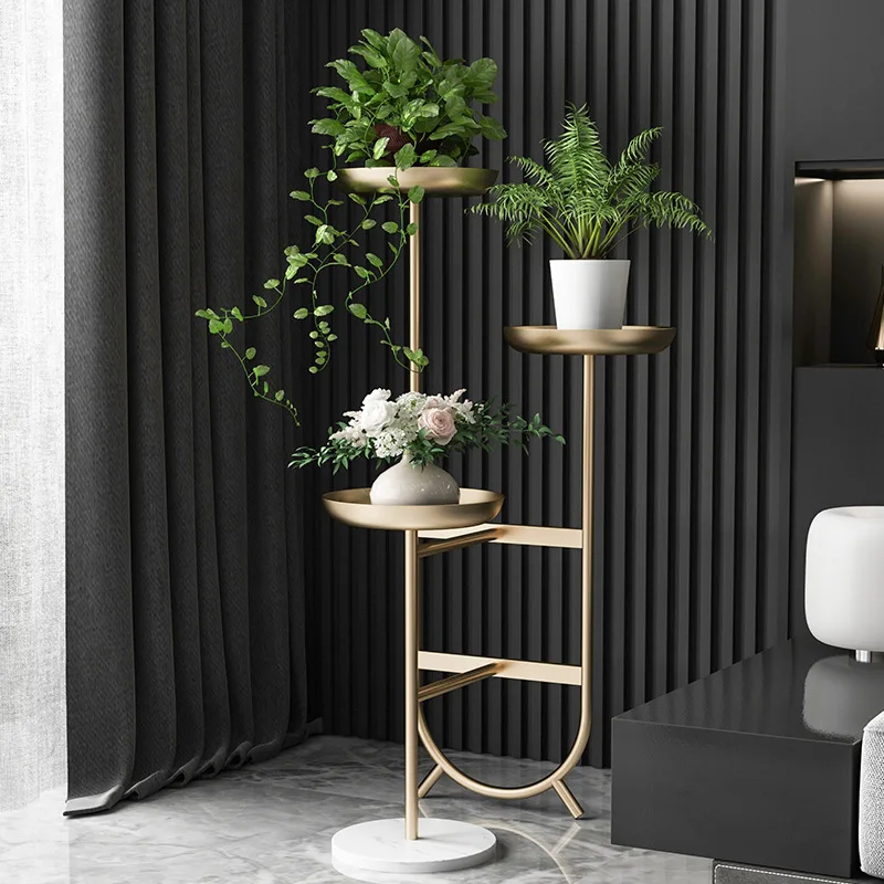 

Simple indoor Iron flower stand living room floor-standing multi-layer shelf balcony fleshy green radish flower pot decor rack